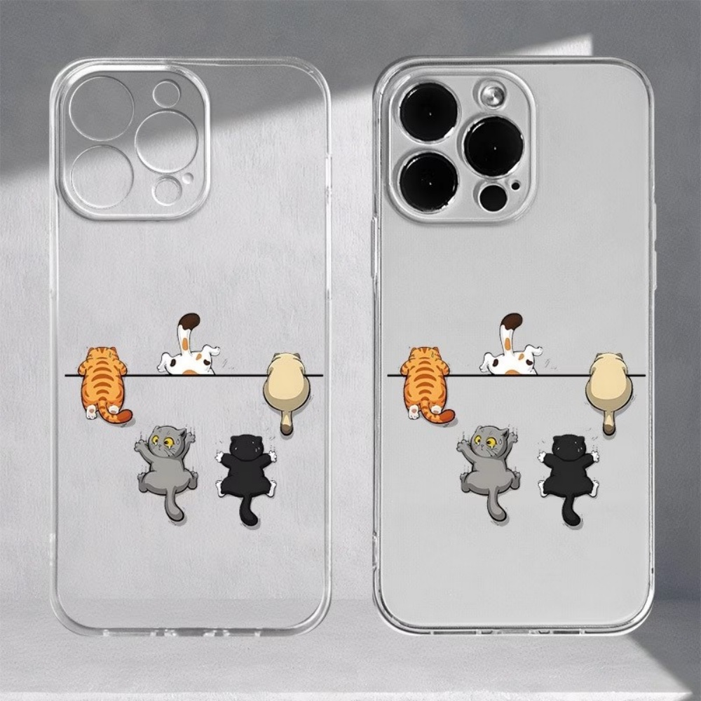 Mini Pc Case - 5匹のかわいい猫柄のスマホケース iPhone 11 12 13 14