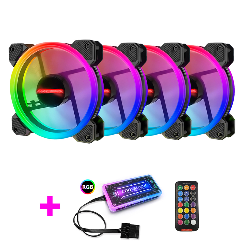 Case Fan Controller - Coolmoon製 PCケース用冷却ファン。IRリモコン付き、静音設計。RGB発光。CPUクーラーおよびラジエーター。PCコンポーネント。120mmファン。
