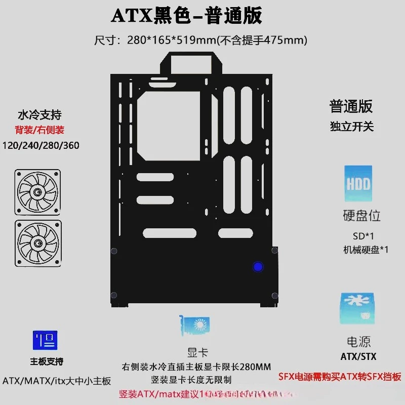 オープンシャーシ240/360水冷空冷ATX/MATXラック - Pc Chassis のレビューと価格